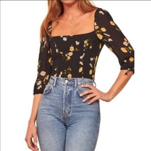 Reformation Black & Yellow Grove Blouse
